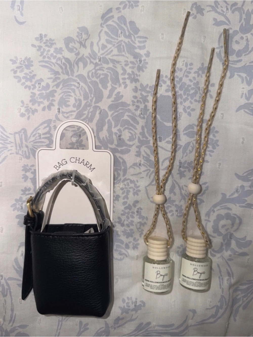 Black Mini Bag Charm with Hanging Diffuser Bottles